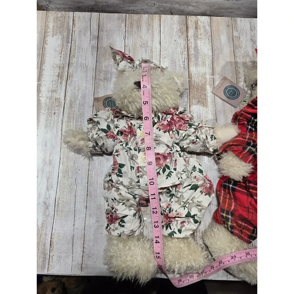 2- Boyds Bears Ophelia Plush Set Red Plaid Floral Rompers Investment 16 Inch